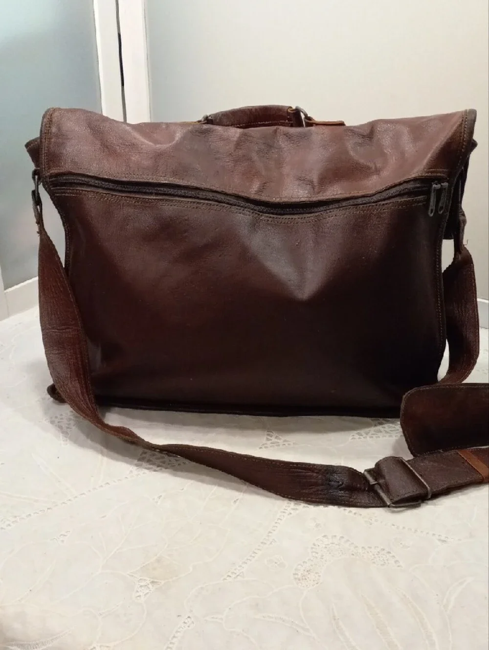 Vintage Brown Leather Messenger Bag